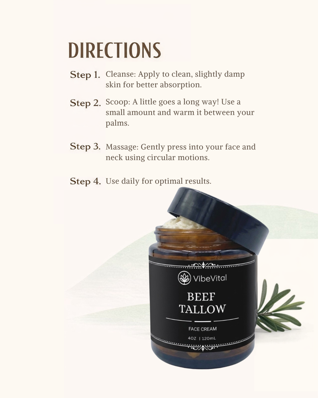VibeVital Beef Tallow Face Cream for Deep Hydration & Skin Barrier Support