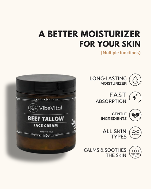 VibeVital Beef Tallow Face Cream for Deep Hydration & Skin Barrier Support